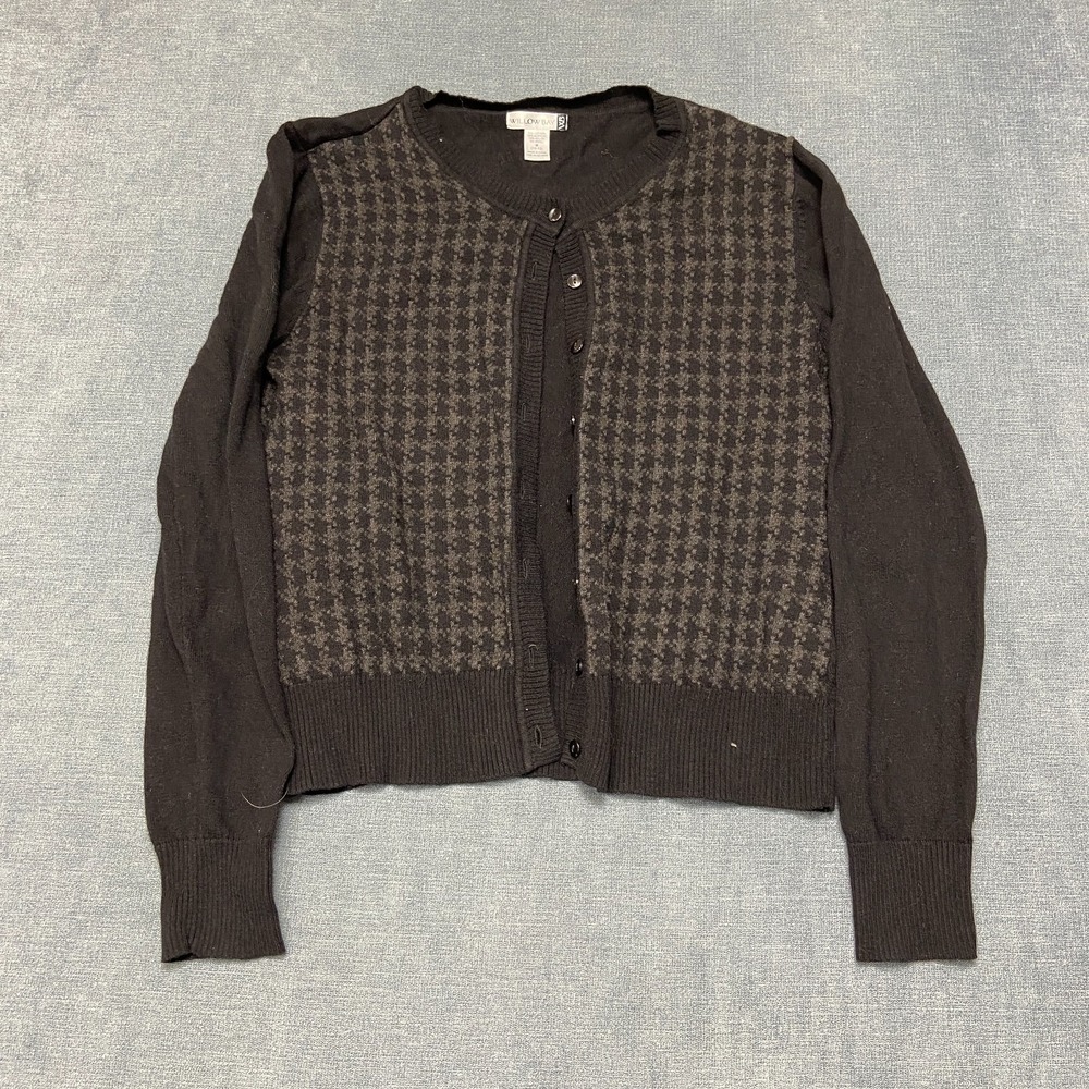 Willow Bay Cardigan Sweater Womens Medium (10-12) Black Geometric Cotton Cozy